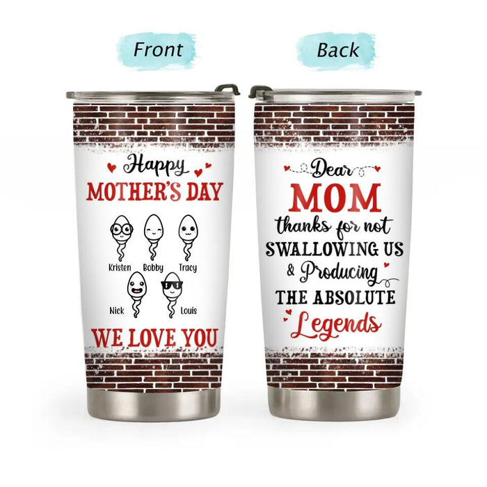 Thanks for Not Swallowing Us Custom Kid Name - Personalized Gifts Custom Tumbler for Mom, Mother's Day