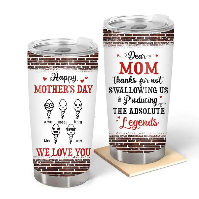 Thanks for Not Swallowing Us Custom Kid Name - Personalized Gifts Custom Tumbler for Mom, Mother's Day