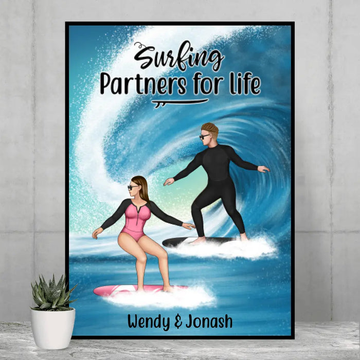 Personalized Poster, Surfing Couple Sideview Custom Gift For Surfers