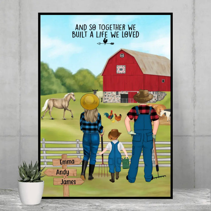 Personalized Poster, Farming Couple And Kids, Custom Gift For Farmers Family