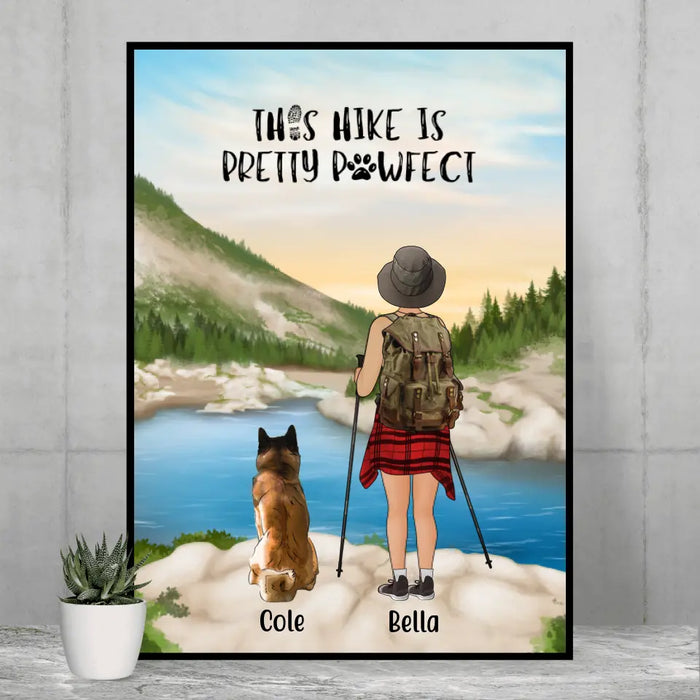 Personalized Poster, Woman Hiking With Dogs, Gifft for Hiking and Dog Lovers