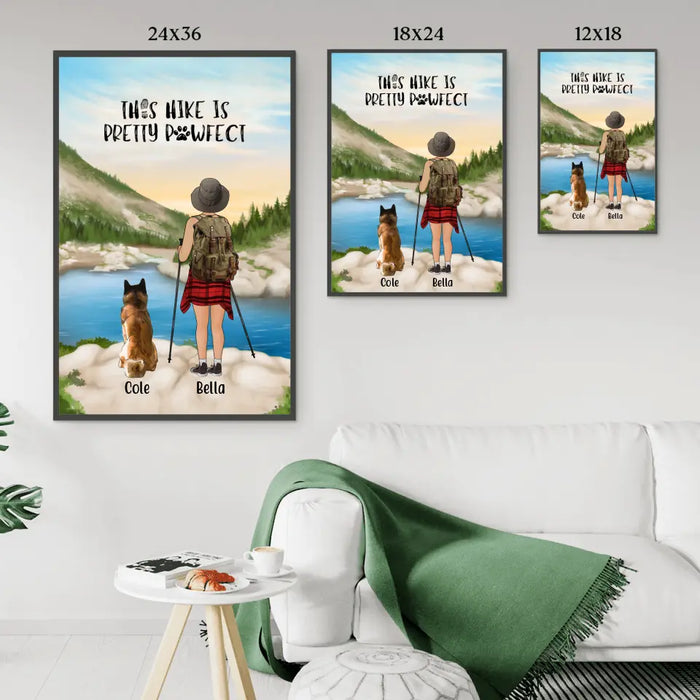 Personalized Poster, Woman Hiking With Dogs, Gifft for Hiking and Dog Lovers