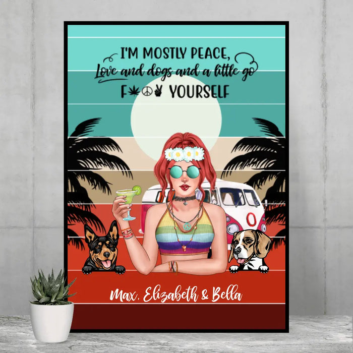 Personalized Poster, Hippie Girl with Dogs Custom Gift For Dog and Hippie Lovers