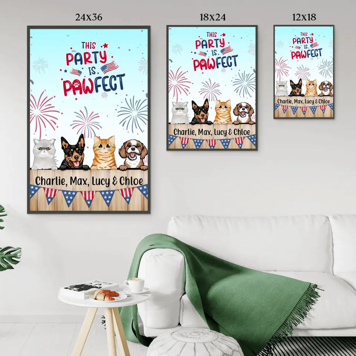 Personalized Poster, Cute Dog And Cat Peeking For 4th Of July, Custom Gift For Dog Lovers, Cat Lovers