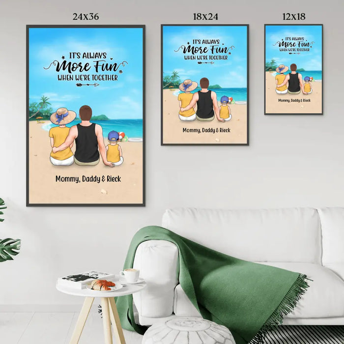 Personalized Poster, Family On The Beach Parent And Kids, Custom Gift For Summer And Family Lovers