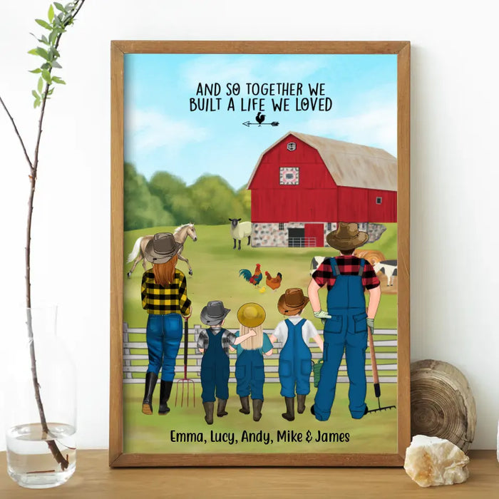 Personalized Poster, Farming Couple And Kids, Up To 3 Kids, Custom Gift For Farmers