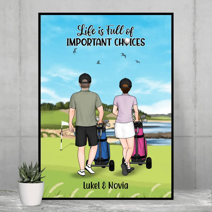 Personalized Poster, Golf Pushing Cart Partners - Couple And Friends, Gift For Golf Lovers