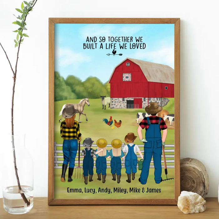 Personalized Poster, Farming Family With 4 Kids, Gift For Farmers