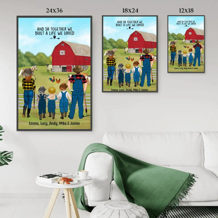 Personalized Poster, Farming Couple And Kids, Up To 3 Kids, Custom Gift For Farmers