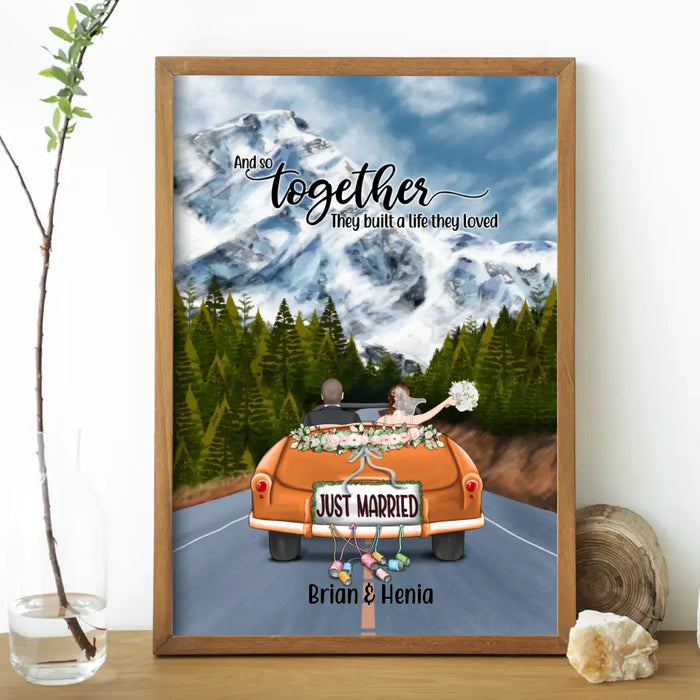 Personalized Poster, Just Married Couple Driving, Gift For Couples