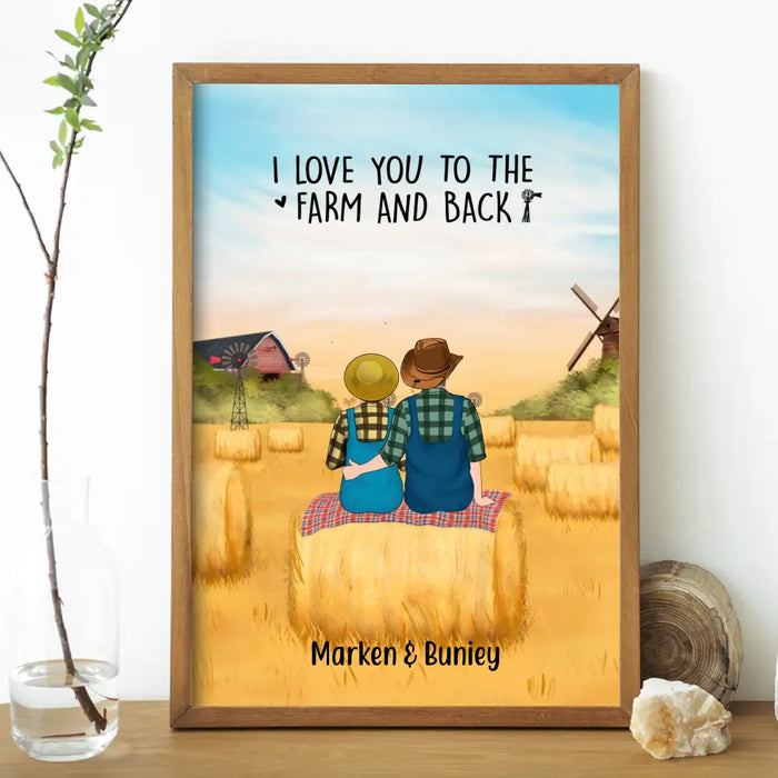 Personalized Poster, Farmer Couple Sitting On Wheat Straw Bale, Gift For Farming Partners