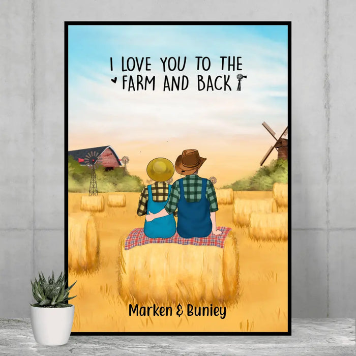 Personalized Poster, Farmer Couple Sitting On Wheat Straw Bale, Gift For Farming Partners