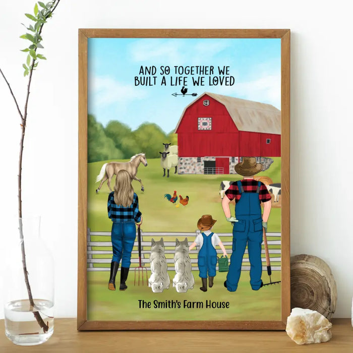 Personalized Poster, Farming Family With Two Dogs, Gift For Farmers