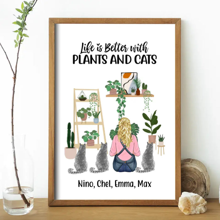 Personalized Poster, A Girl Gardening With Cats, Gift For Gardeners And Cat Lovers