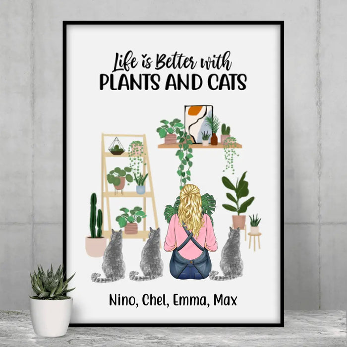 Personalized Poster, A Girl Gardening With Cats, Gift For Gardeners And Cat Lovers