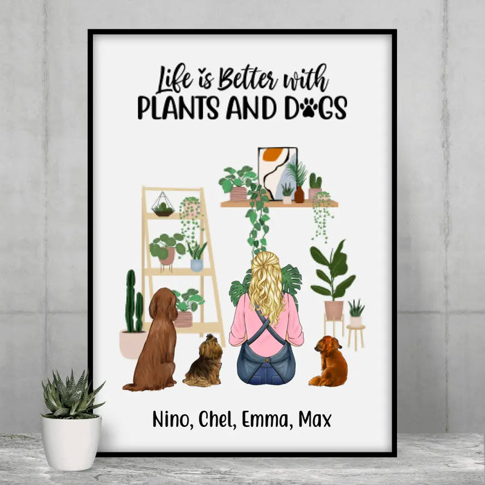 Personalized Poster, A Girl Gardening With Dogs, Gift For Gardeners And Dog Lovers