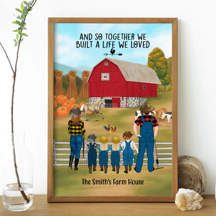 Personalized Poster, Farming Family Harvest In The Fall, Up To 4 Kids, Gift For Farmers