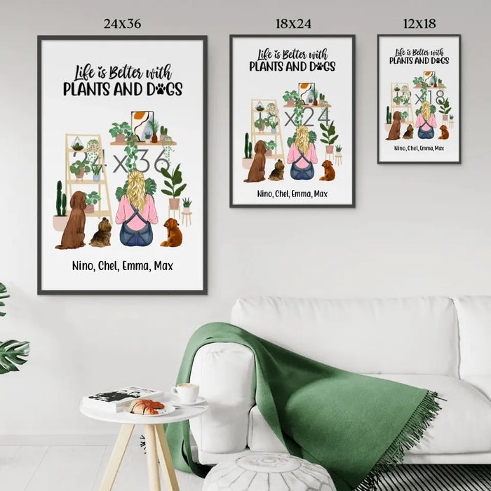 Personalized Poster, A Girl Gardening With Dogs, Gift For Gardeners And Dog Lovers