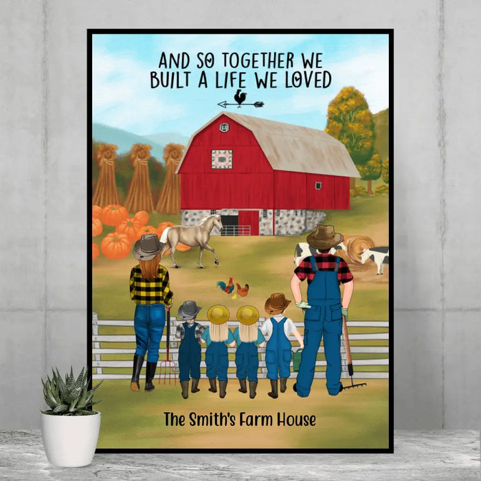 Personalized Poster, Farming Family Harvest In The Fall, Up To 4 Kids, Gift For Farmers