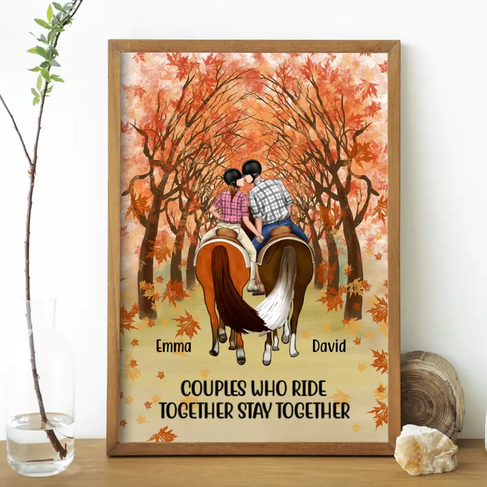 Personalized Poster, Horseback Riding Couple Holding Hand - Couples Who Ride Together Stay Together, Gift For Horse Lovers