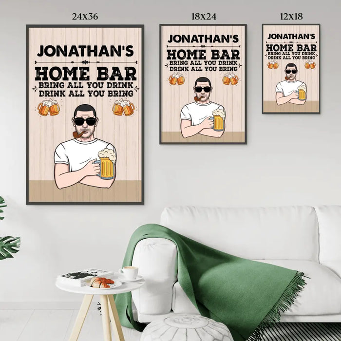 Personalized Poster, Man Home Bar Bring All You Drink Drink All You Bring, Beer Lovers, Gifts For Men