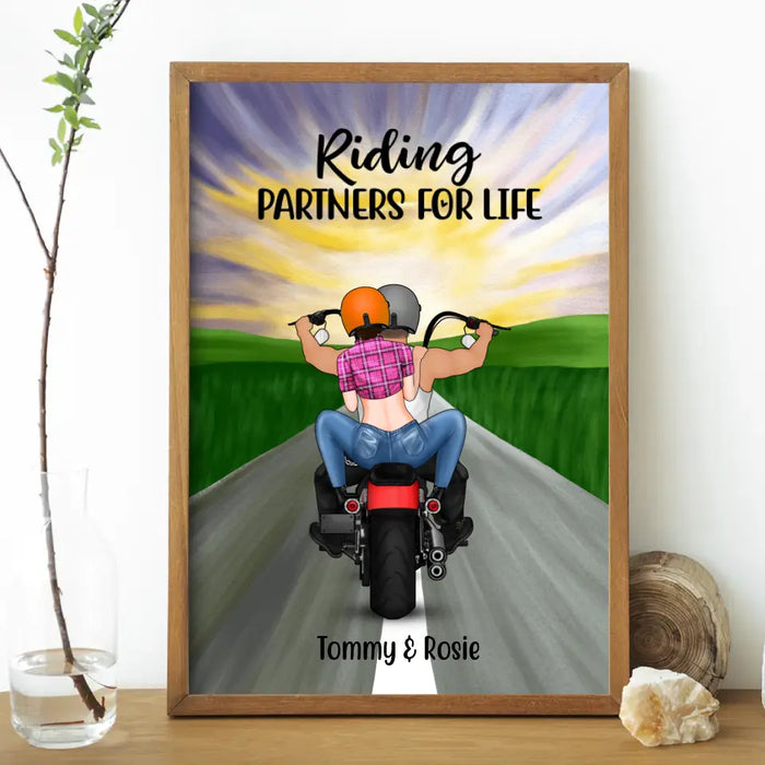 Personalized Poster, Motorcycle Couple - Riding Partners For Life, Gift For Motorcycle Lovers