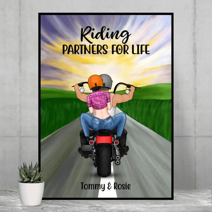 Personalized Poster, Motorcycle Couple - Riding Partners For Life, Gift For Motorcycle Lovers