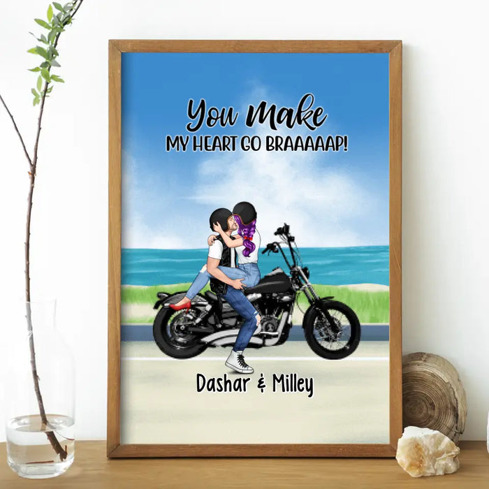 Kissing Motorcycle Couple - Personalized Poster For Him, For Her, Motorcycle Lovers