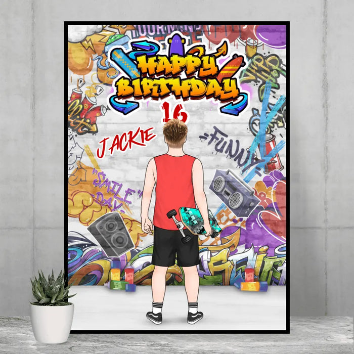 Happy Birthday To Skateboarding Boy- Personalized Poster For Son, Him, Skateboarding, Birthday