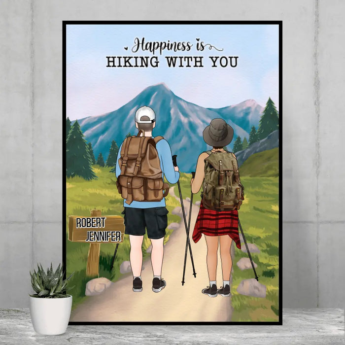 Happiness Is Hiking With You - Personalized Poster For Couples, For Him, For Her, Hiking