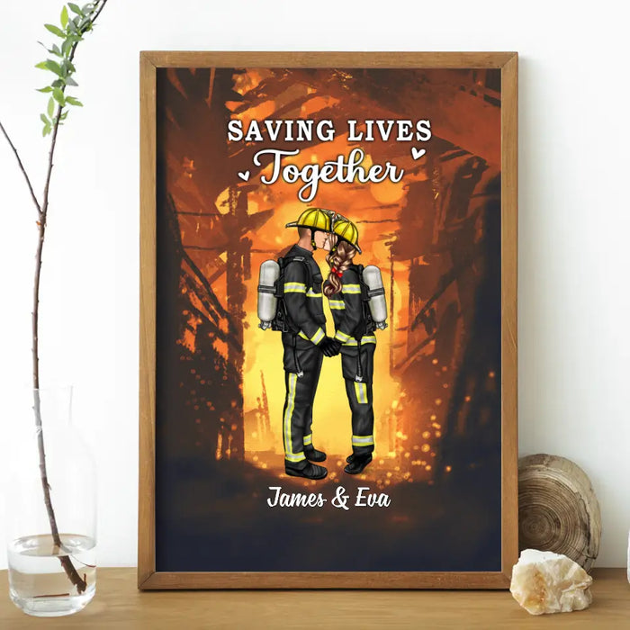 Saving Lives Together - Personalized Poster Firefighter, EMS, Nurse, Police Officer, Military