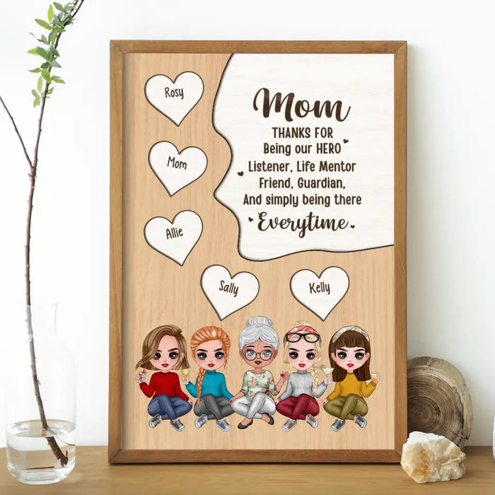 Up to 4 Daughters Mom - Thanks for Being Our Hero - Personalized Gifts Custom Poster for Daughter and Mom