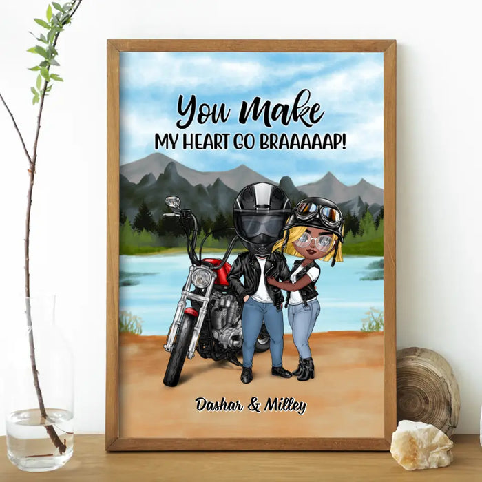 Motorcycle Couple Hugging, Riding Partners - Personalized Poster For Motorcycle Lovers, Bikers