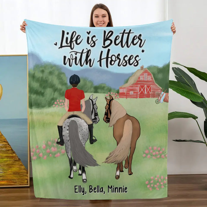 Life Is Better With Horses - Personalized Blanket For Him, Her, Horse Lovers