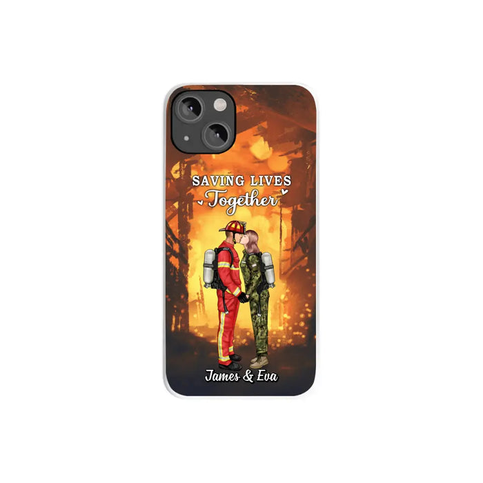 Saving Lives Together - Personalized Phone Case Firefighter, EMS, Nurse, Police Officer, Military