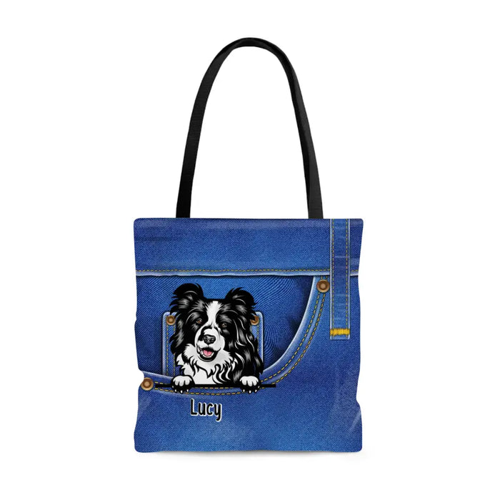 Dog Jean Pattern Personalized Tote Bags, Gift for Dog Lovers, Dog Mom, Dog Dad