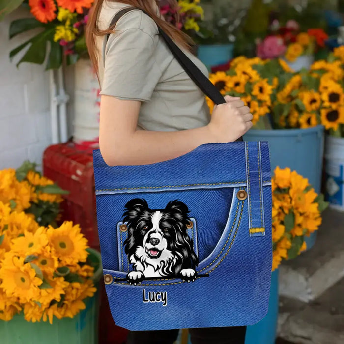 Dog Jean Pattern Personalized Tote Bags, Gift for Dog Lovers, Dog Mom, Dog Dad