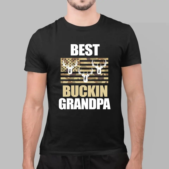 Best Buckin Grandpa - Personalized Gifts Custom Hunting Shirt for Grandpa, Hunting Lovers