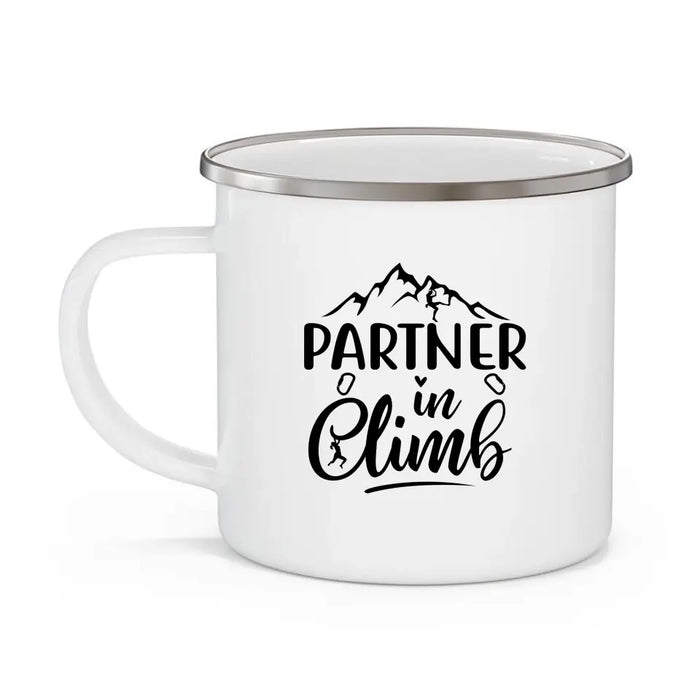 Partner in Climb - Personalized Gifts Custom Climbing Enamel Mug for Her, for Him, for Couples, Climbing Lovers