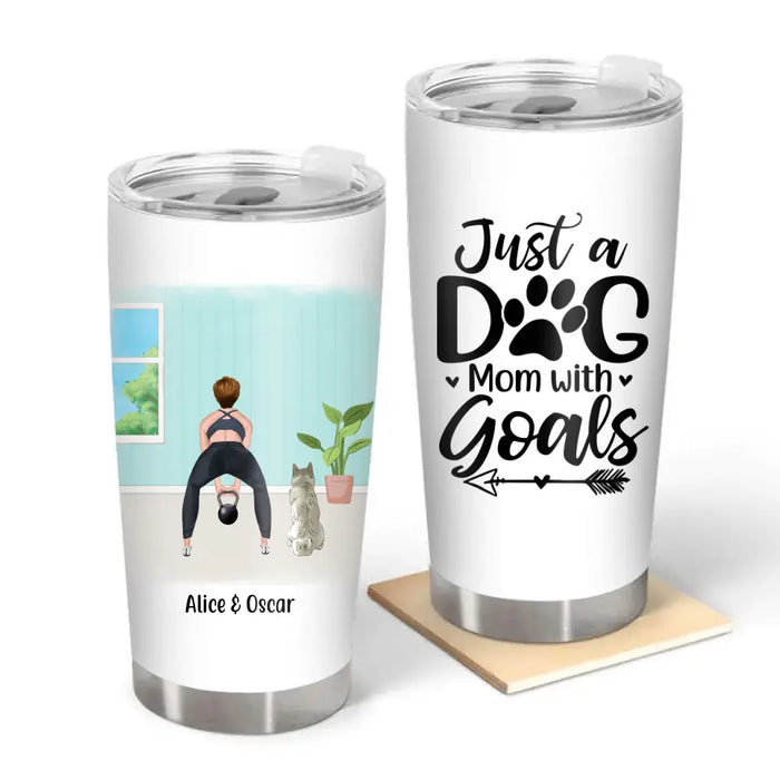 Personalized Tumbler, Gym Woman With Kettle Bell And Dogs, Gifts For Fitness Lovers