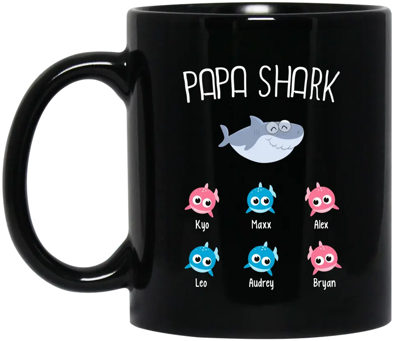 Papa Shark - Personalized Gifts Custom Family Mug For Dad, Father's Day Gifts