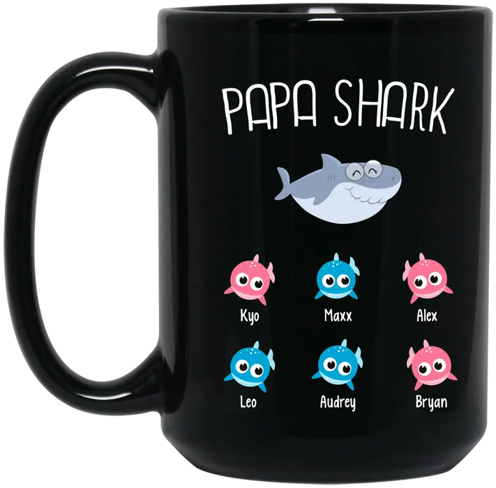 Papa Shark - Personalized Gifts Custom Family Mug For Dad, Father's Day Gifts