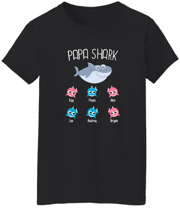 Papa Shark - Personalized Gifts Custom Family Shirt For Dad, Father's Day Gifts