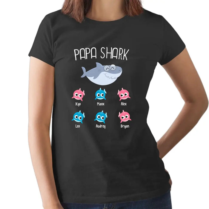 Papa Shark - Personalized Gifts Custom Family Shirt For Dad, Father's Day Gifts