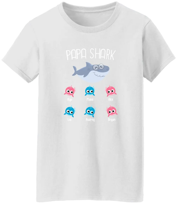 Papa Shark - Personalized Gifts Custom Family Shirt For Dad, Father's Day Gifts