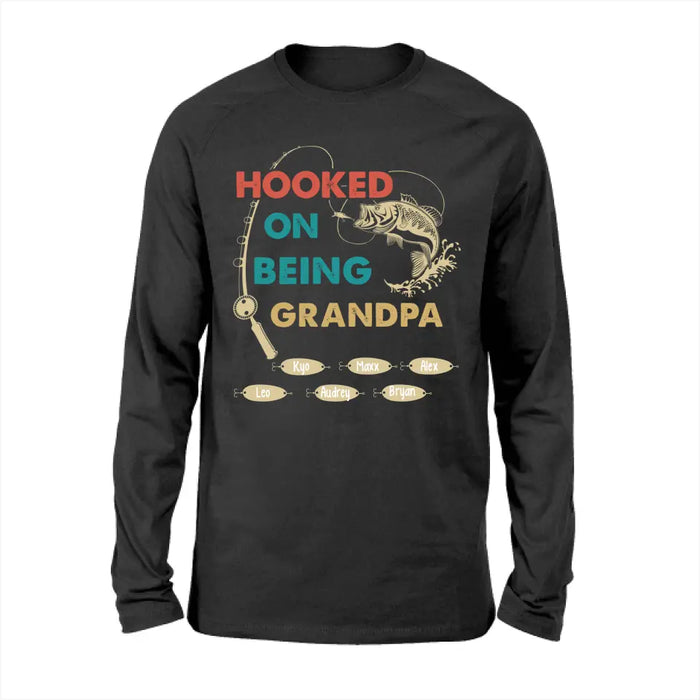 Hooked on Being Grandpa - Father's Day Personalized Gifts Custom Fishing Shirt for Grandpa, Fishing Lovers