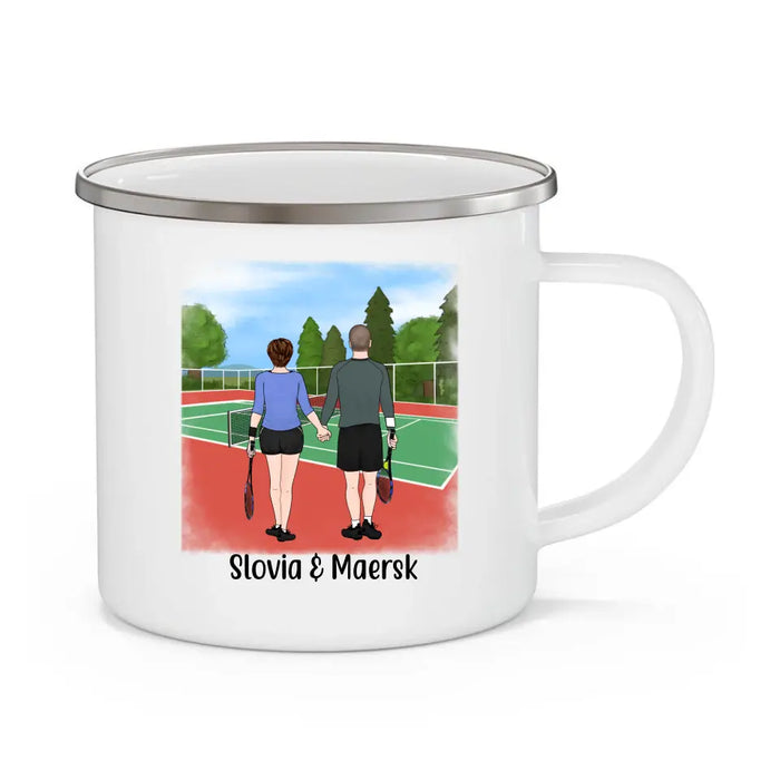 We Are the Perfect Match - Personalized Gifts Custom Tennis Enamel Mug for Couples or Friends, Tennis Lovers