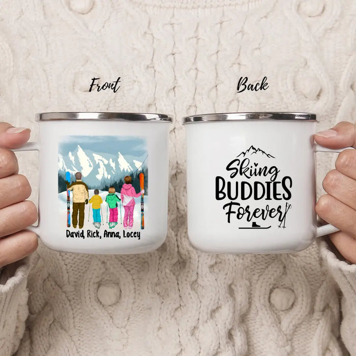 Skiing Buddies Forever - Personalized Gifts Custom Skiing Enamel Mug for Family, Couples, and Skiing Lovers