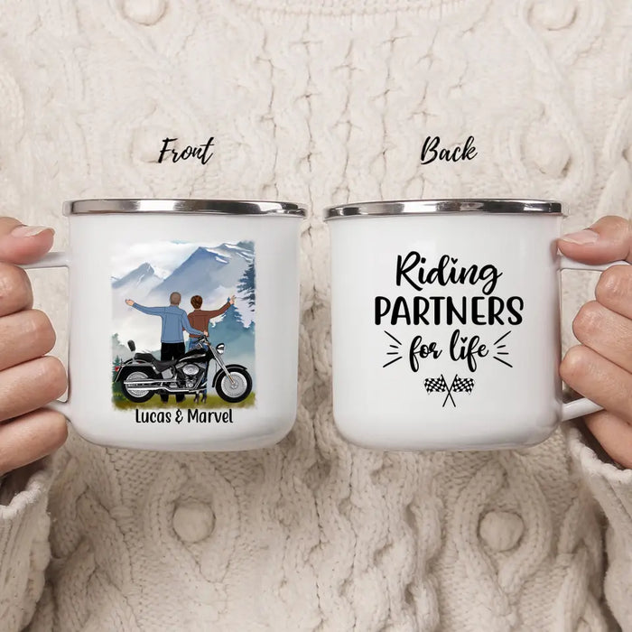 Riding Partners for Life - Personalized Gifts Custom Motorcycle Enamel Mug for Couples, Motorcycle Lovers