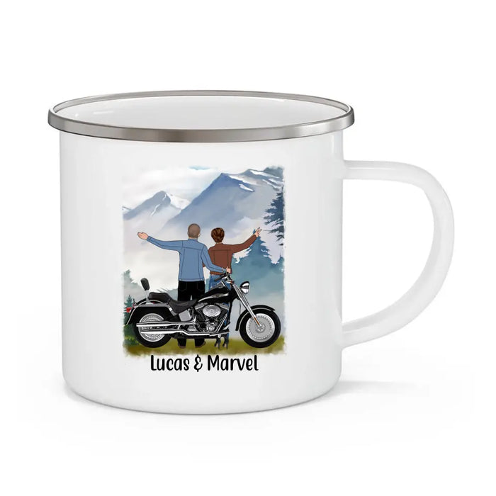 Riding Partners for Life - Personalized Gifts Custom Motorcycle Enamel Mug for Couples, Motorcycle Lovers